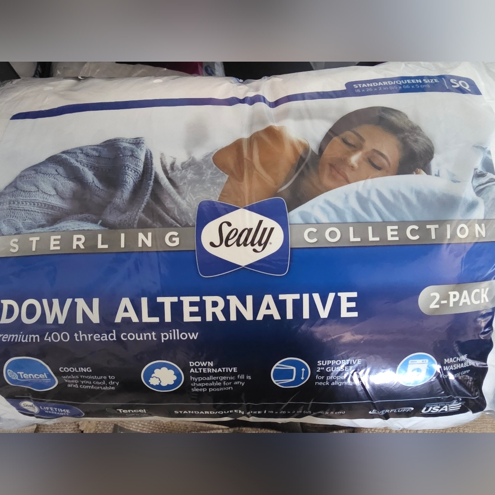 Sealy Sterling Queen 400TC Cooling Down Alt Pillow 2-Pack - New/Open Box